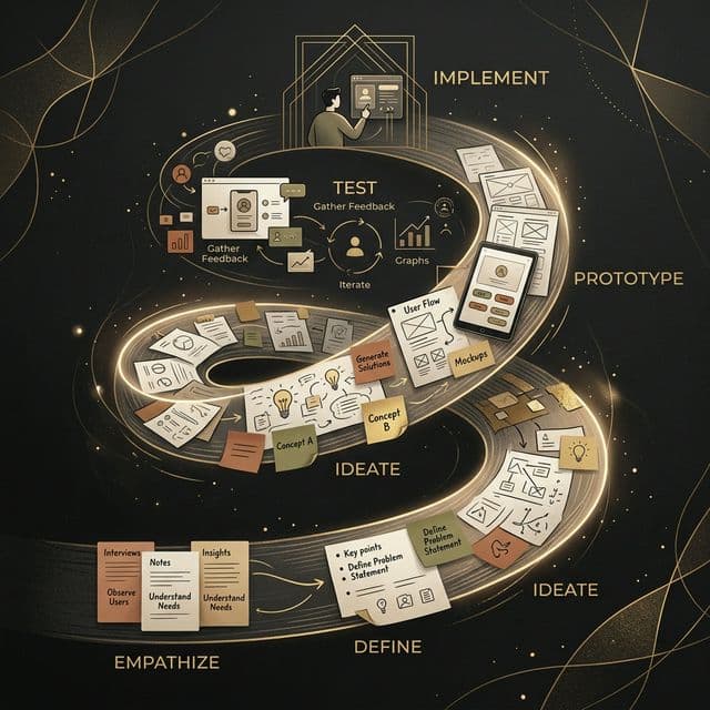 Design thinking process spiral illustration