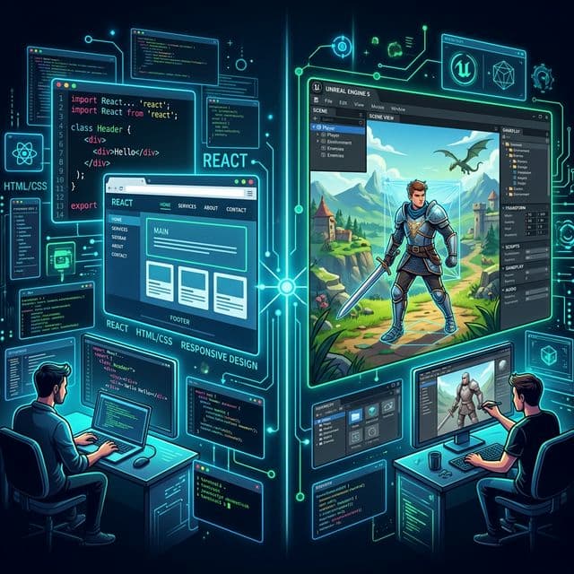 Web development and game development illustration