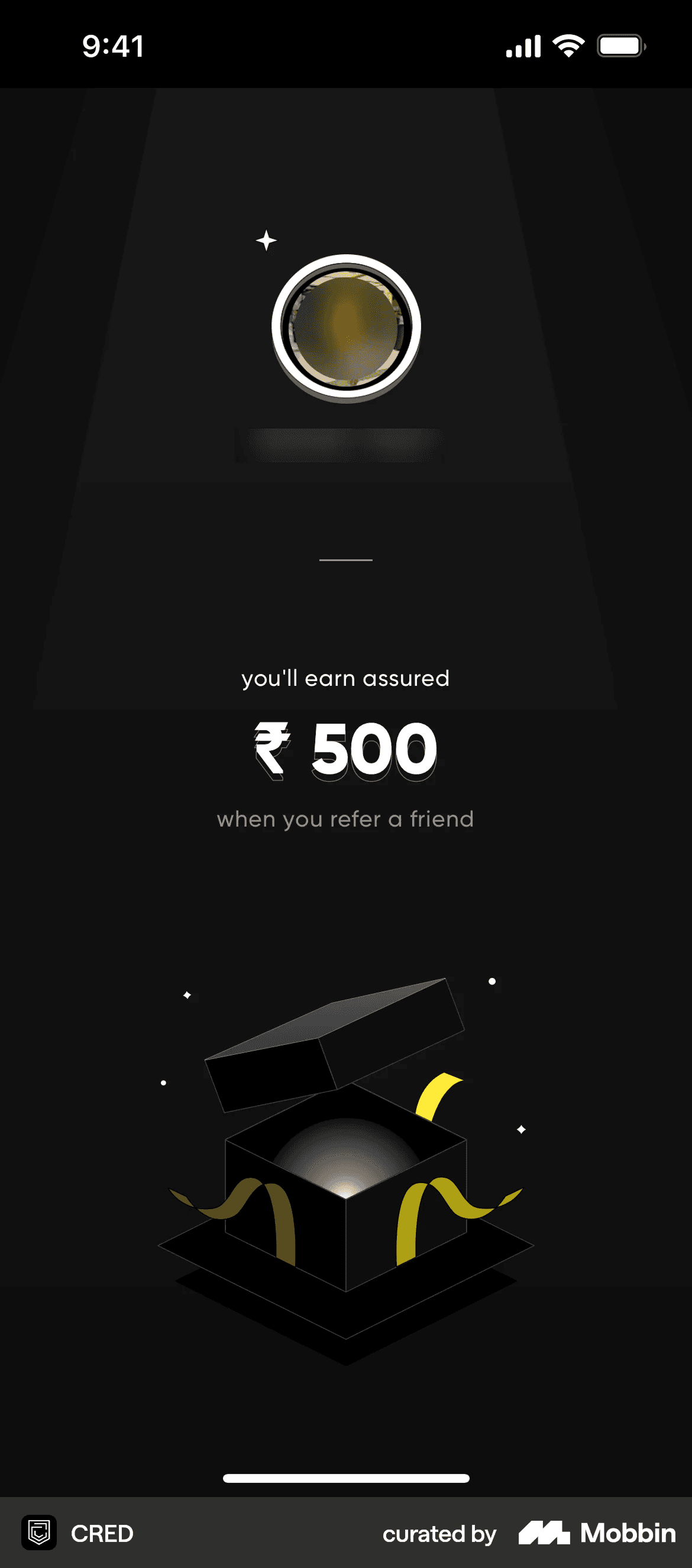 CRED iOS screen used as a visual precedent — polished status card showing behavioural progression as earned reward.