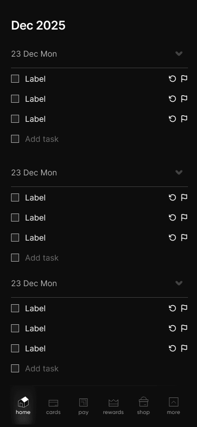 Mid-fidelity to-do page applying NeoPOP contrast and hierarchy — testing whether the visual language holds up on ordinary productivity content.