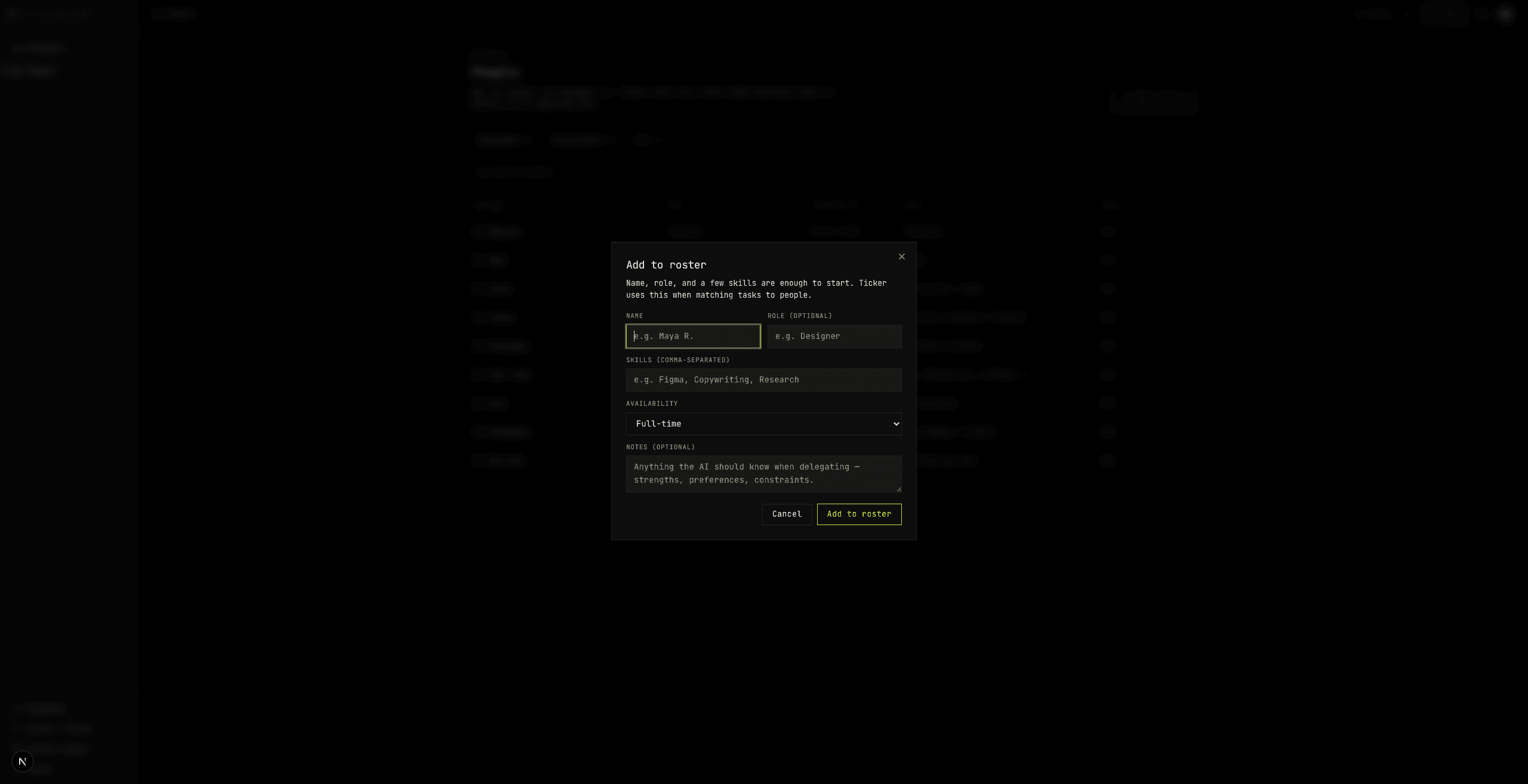 B2B SaaS screen for adding people to a project.