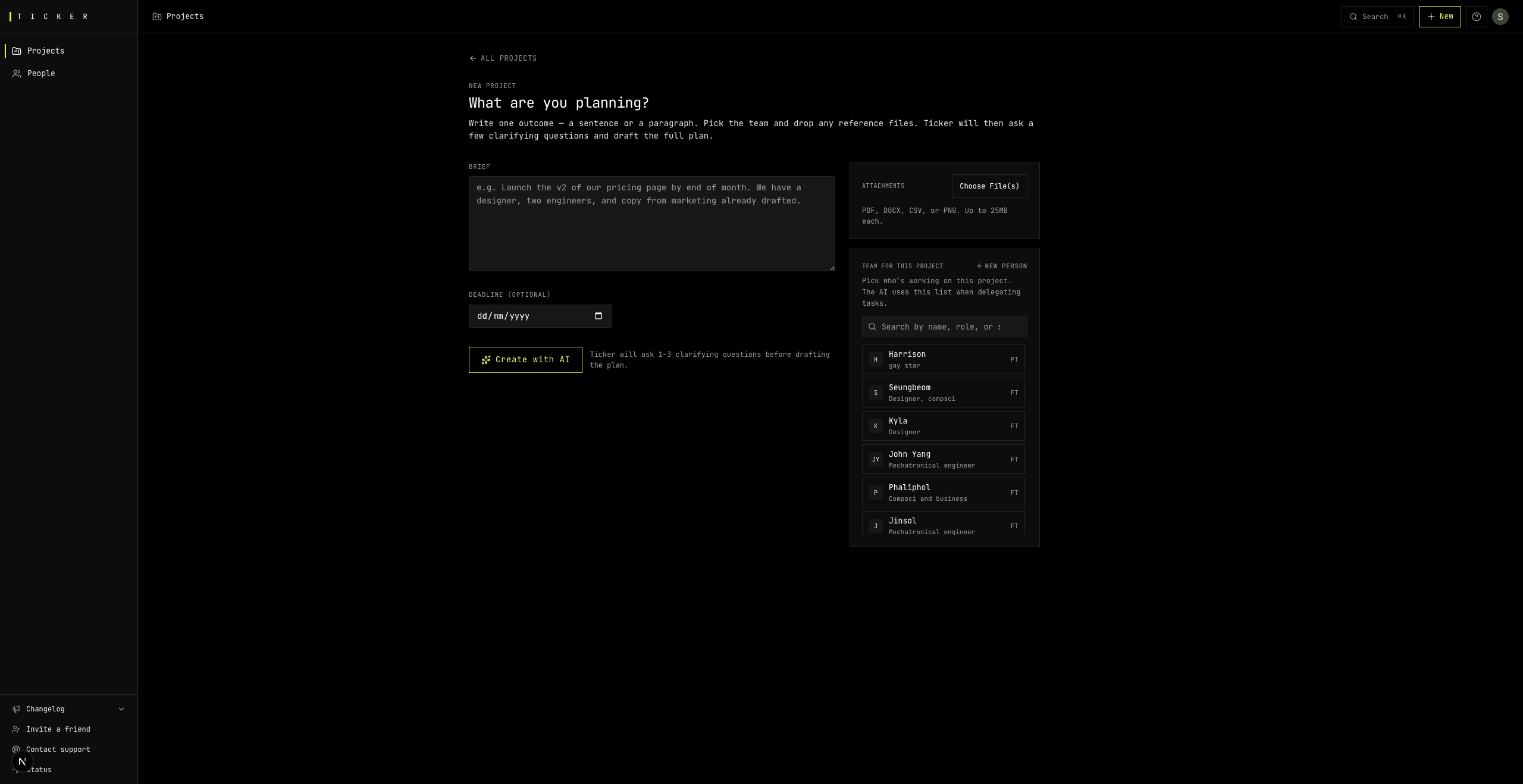 B2B SaaS screen for creating a new project.