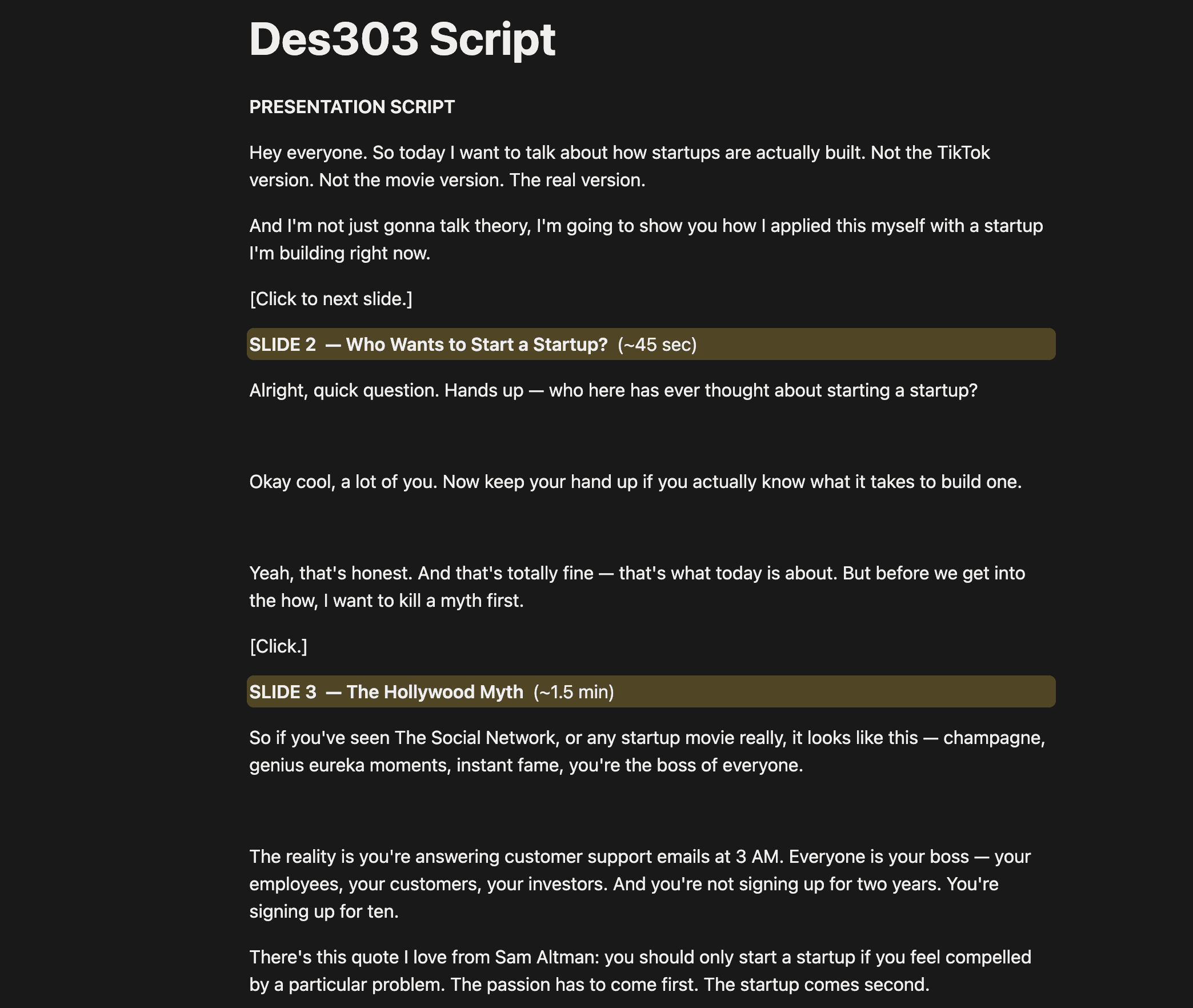 Speaker notes / script document