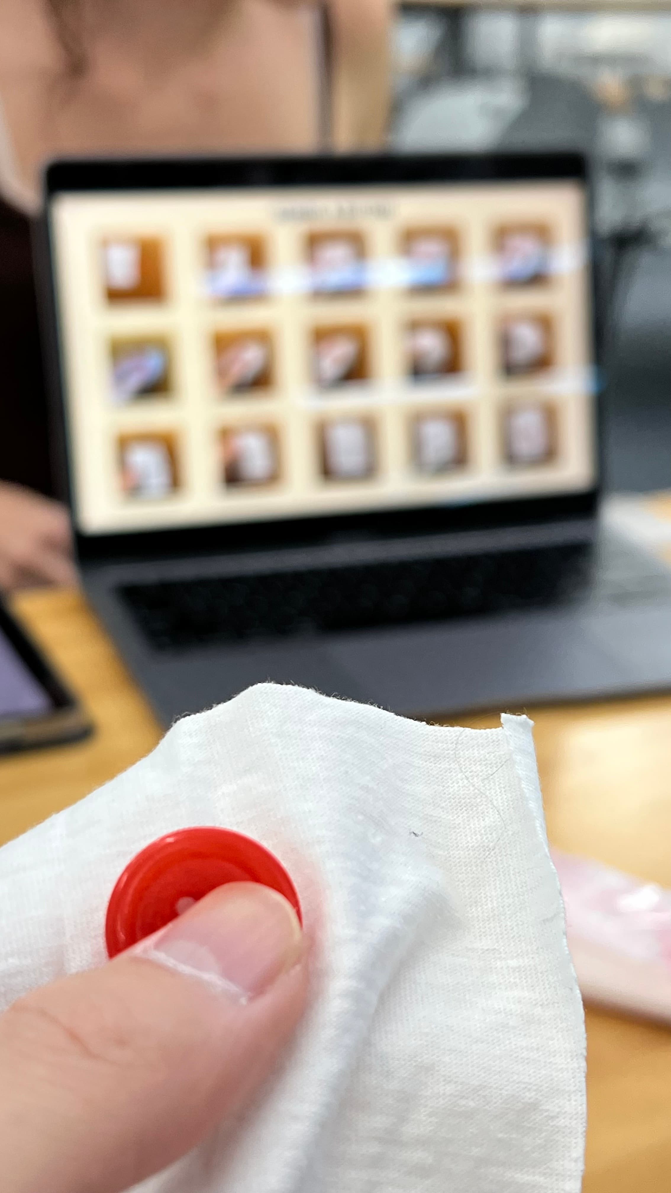 Abby's button-sewing hands-on exercise