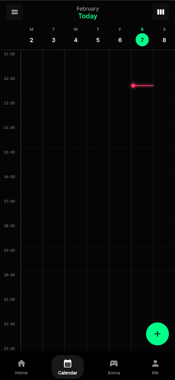 Coded Flutter calendar screen — time-based view of upcoming and past sessions.