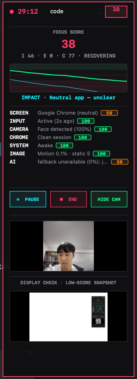 Tickers focus tracker running during a focus session.